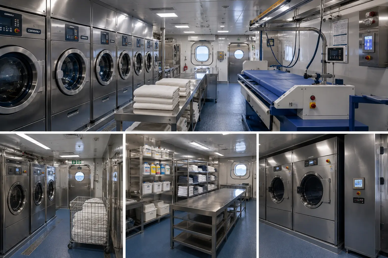 Ro-Ro ferry industrial laundry facility — 1,200 kg daily capacity, installed at Trieste shipyard
