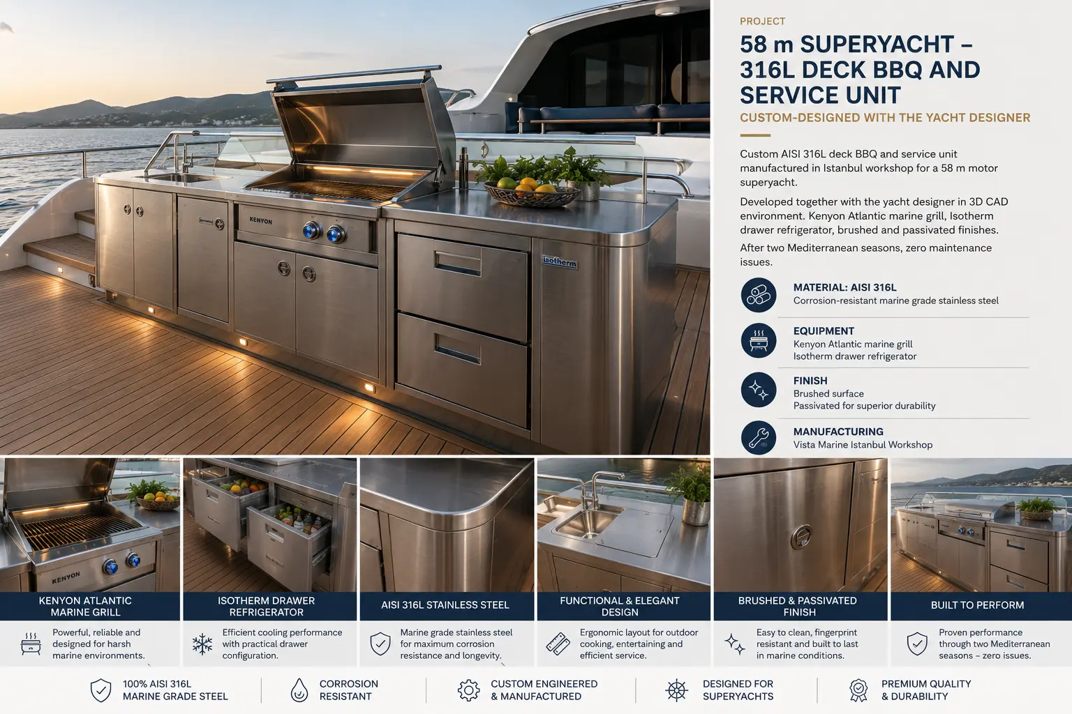 58m superyacht custom 316L stainless steel deck BBQ and service unit