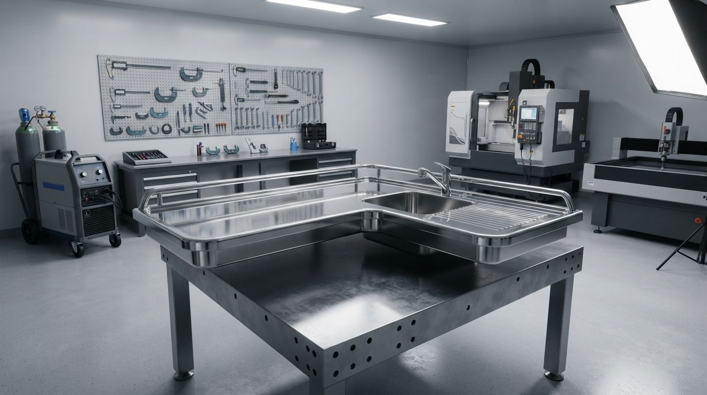 316L stainless steel marine fabrication — custom galley counters, deck fittings and pool surrounds by Vista Marine