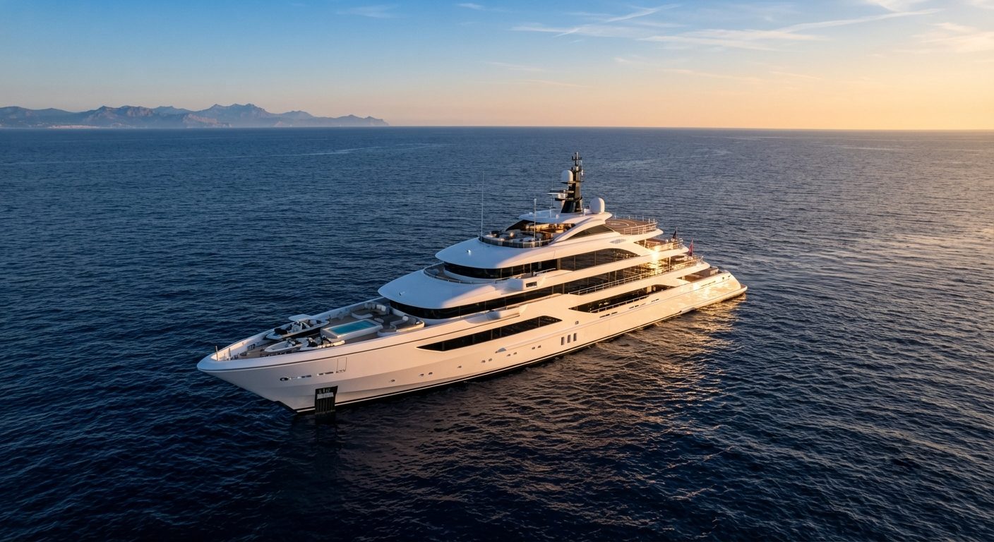 Superyacht at sunset — Vista Marine galley, laundry and stainless fabrication project portfolio